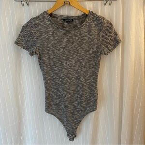 Express Bodysuit Women's S Gray Body Contour Short Sleeve Minimalist Layer Basic